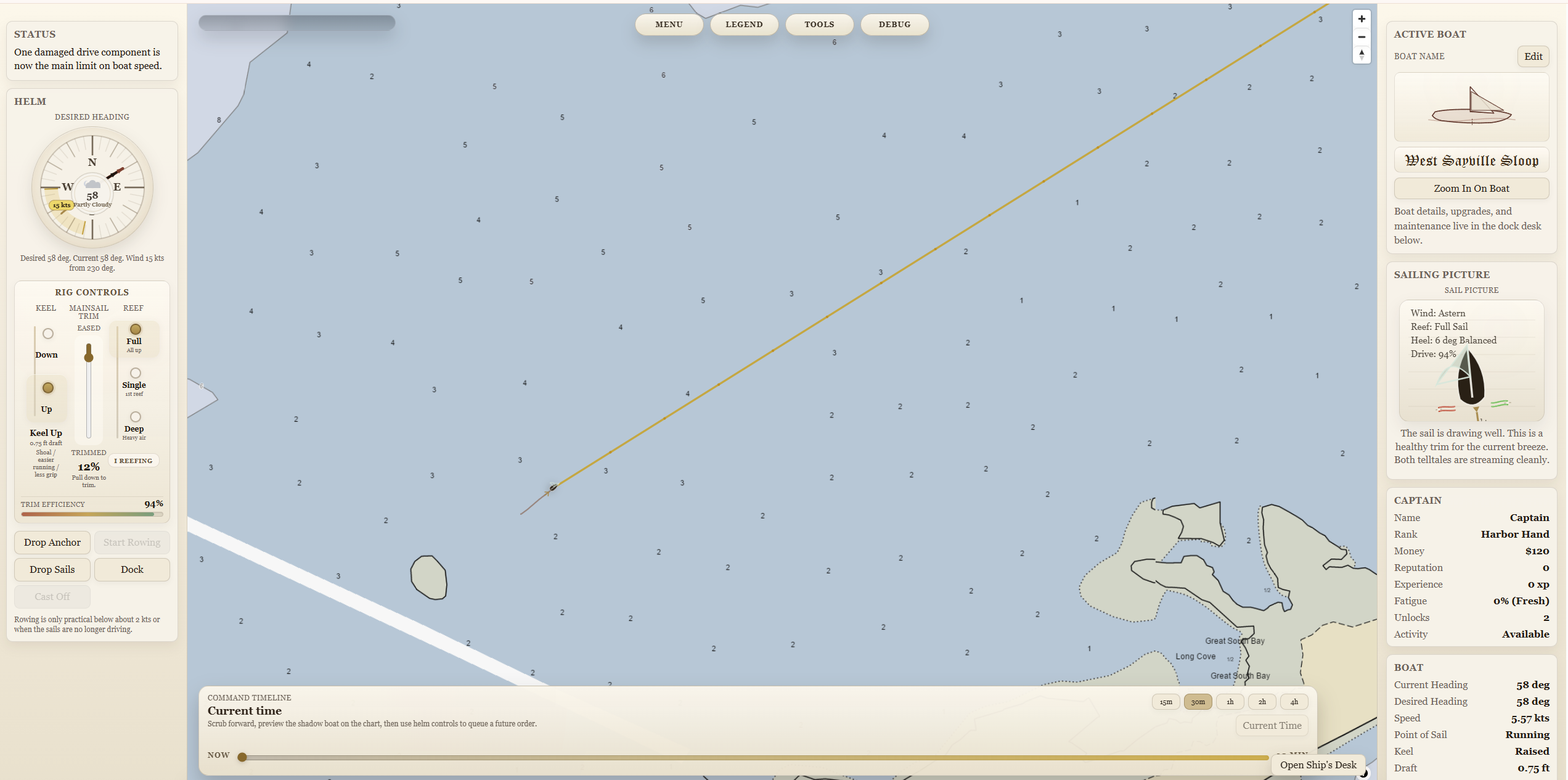 Command timeline at the bottom of the Portbound Seas map