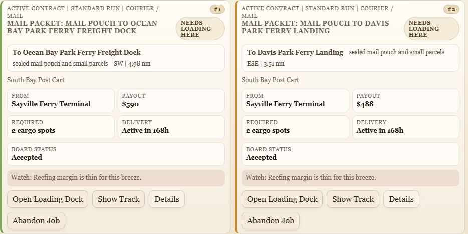 Two similar Portbound Seas contracts labeled with different serial numbers