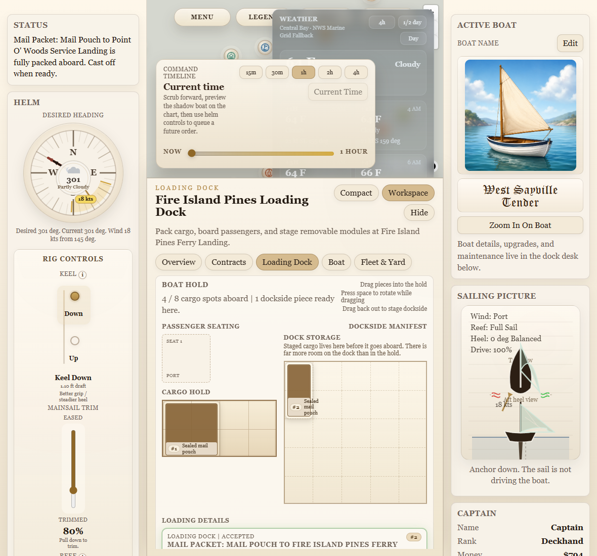 Portbound Seas loading dock in a compact two-column desktop layout