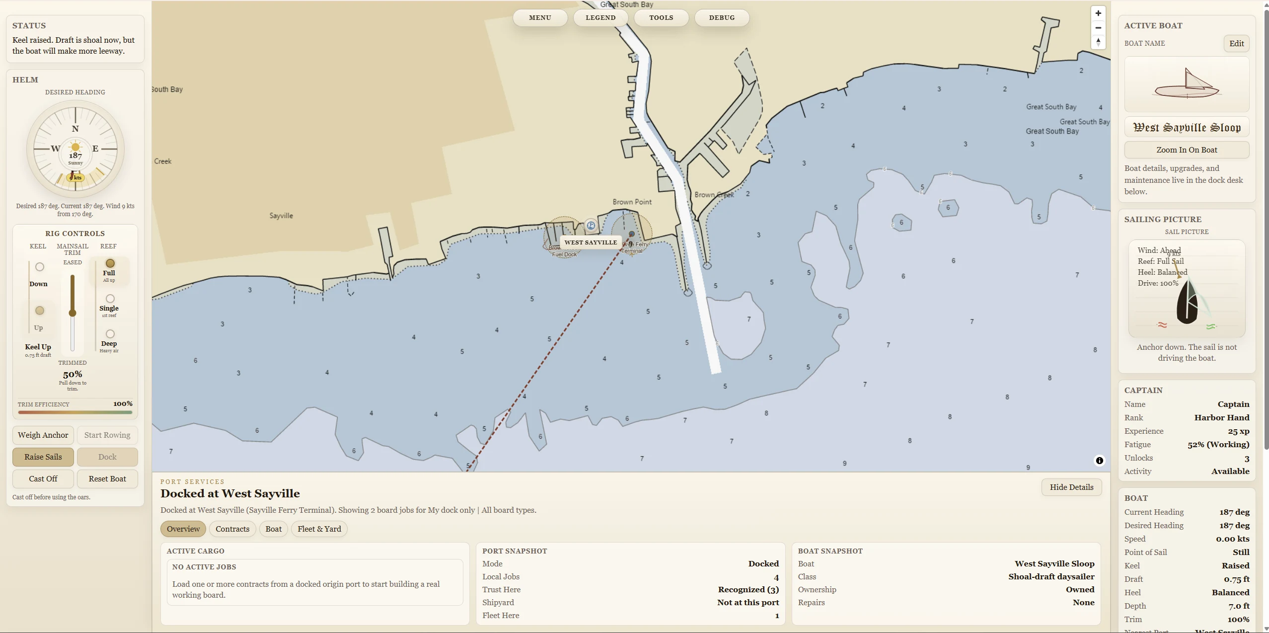 Portbound Seas Great South Bay map and interface