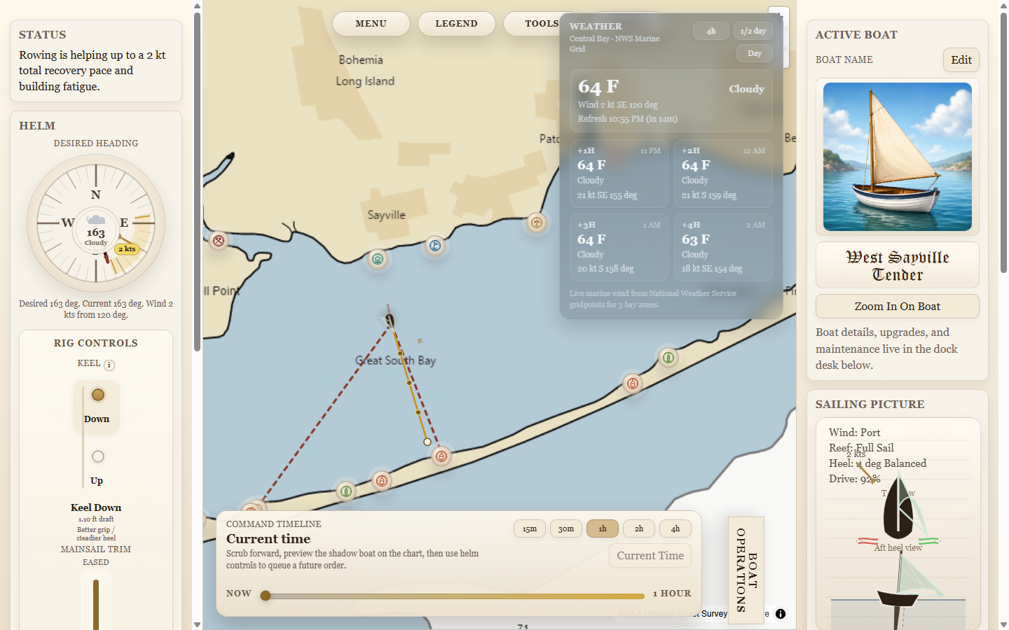 Portbound Seas weather forecast window over the bay map